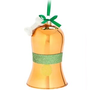 BNWT Disney Parks Pluto Bone Glitter Glass Bell Shaped Christmas Ornament